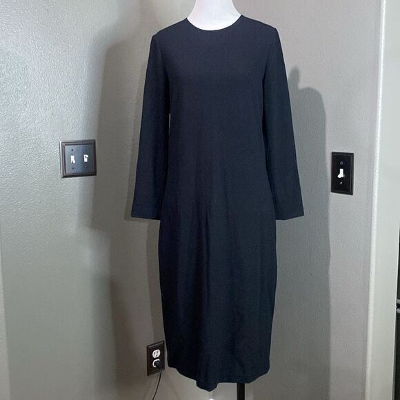 Vince Black Textured Sheath Dress 3/4 length long sleeve - Picture 1 of 11